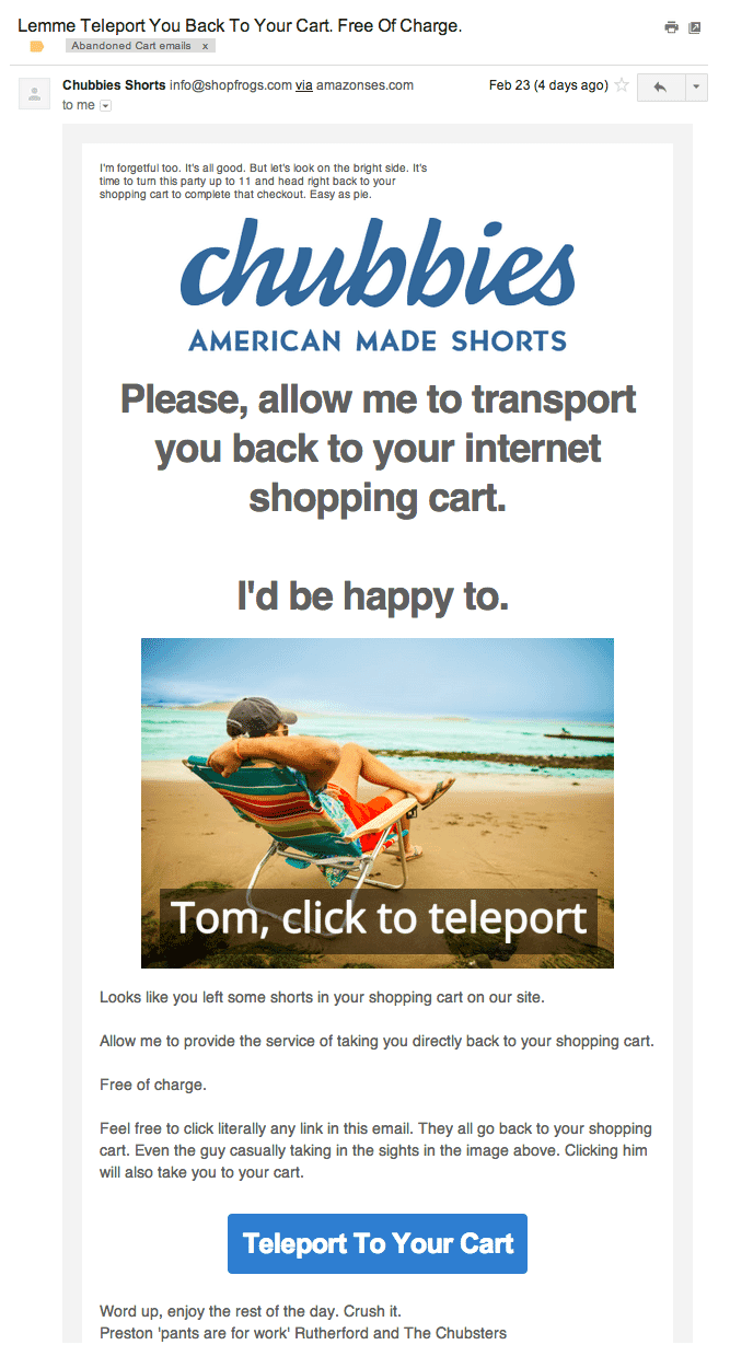 Chubbies shorts image personalization email example